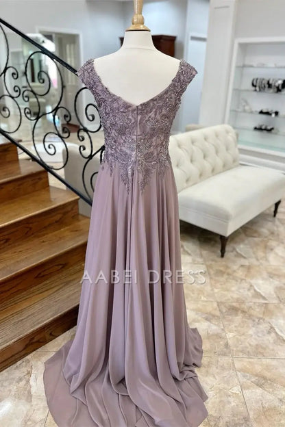 AABEI DRESS High Quality Mother of The Bride Dress A-Line Appliques Cap Sleeve Long Exquisite Luxurious Dress Formal Dress