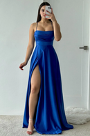 AABEI DRESS Hot Sale Prom Dress Chic A-Line Spaghetti Straps Lace Up Long Satin Simple Formal Dress