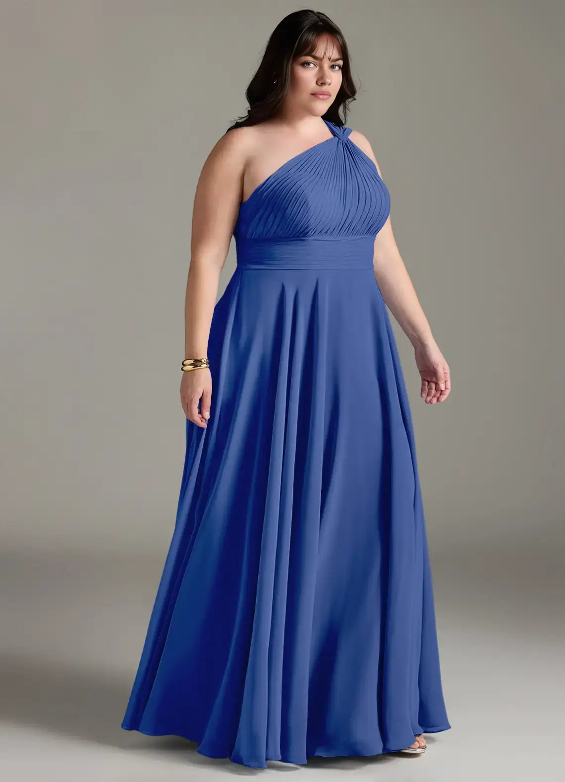 Wedding Guests Dresses Fashion Royal Blue A-Line One Shoulder Pleated Sleeveless Minimalist Plus Size Formal Dress Discount Hot Sale Prom Dress