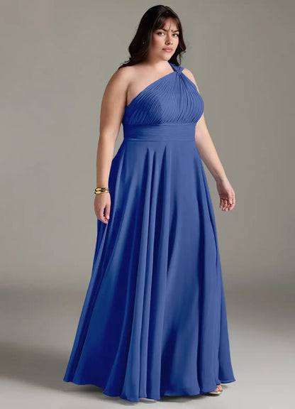 Wedding Guests Dresses Fashion Royal Blue A-Line One Shoulder Pleated Sleeveless Minimalist Plus Size Formal Dress Discount Hot Sale Prom Dress
