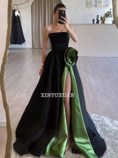 Evening Dress Strapless Satin High Split Sweep Train Exquisite High Quality Formal Women's Dresses