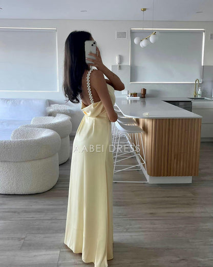 AABEI DRESS Prom Dress Charming Sheath Spaghetti Straps Long With Pearl Elegant Fashion Formal Dress