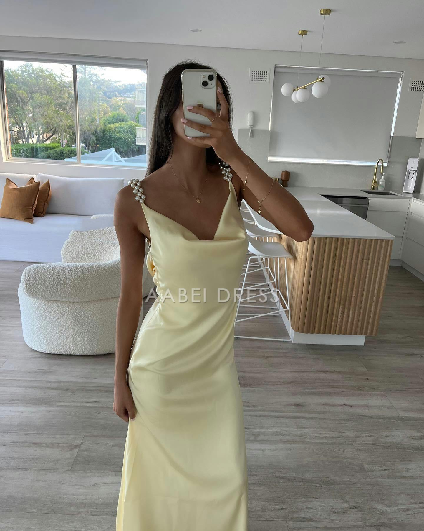 AABEI DRESS Prom Dress Charming Sheath Spaghetti Straps Long With Pearl Elegant Fashion Formal Dress