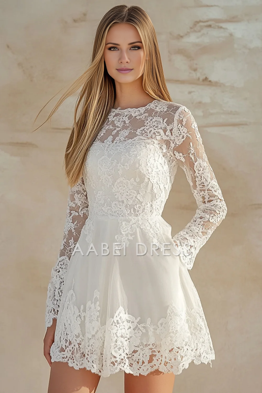 AABEI DRESS Hot Sale Homecoming Dress Elegant A Line Retro Lace Long Sleeves short Graduation Dress