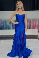 AABEI DRESS Prom Dress Charming Mermaid Sweetheart Strapless Ruched Tiered Satin With Slit Gorgeous Formal Dress