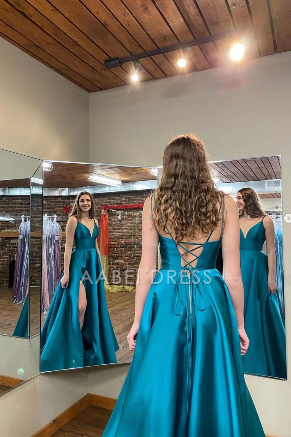 AABEI DRESS Hot Sale Prom Dress Classic A Line V Neck Spaghetti Strap Side Fork Long Elegant Formal Dress