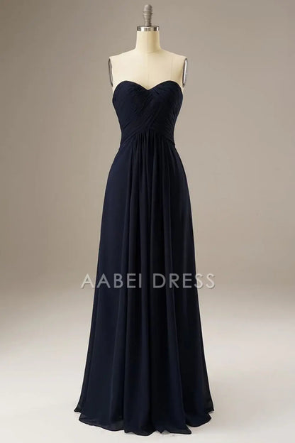AABEI DRESS Hot Sale Prom Dress Sweetheart Strapless Pleated Corset Chiffon Long Simple Formal Dress