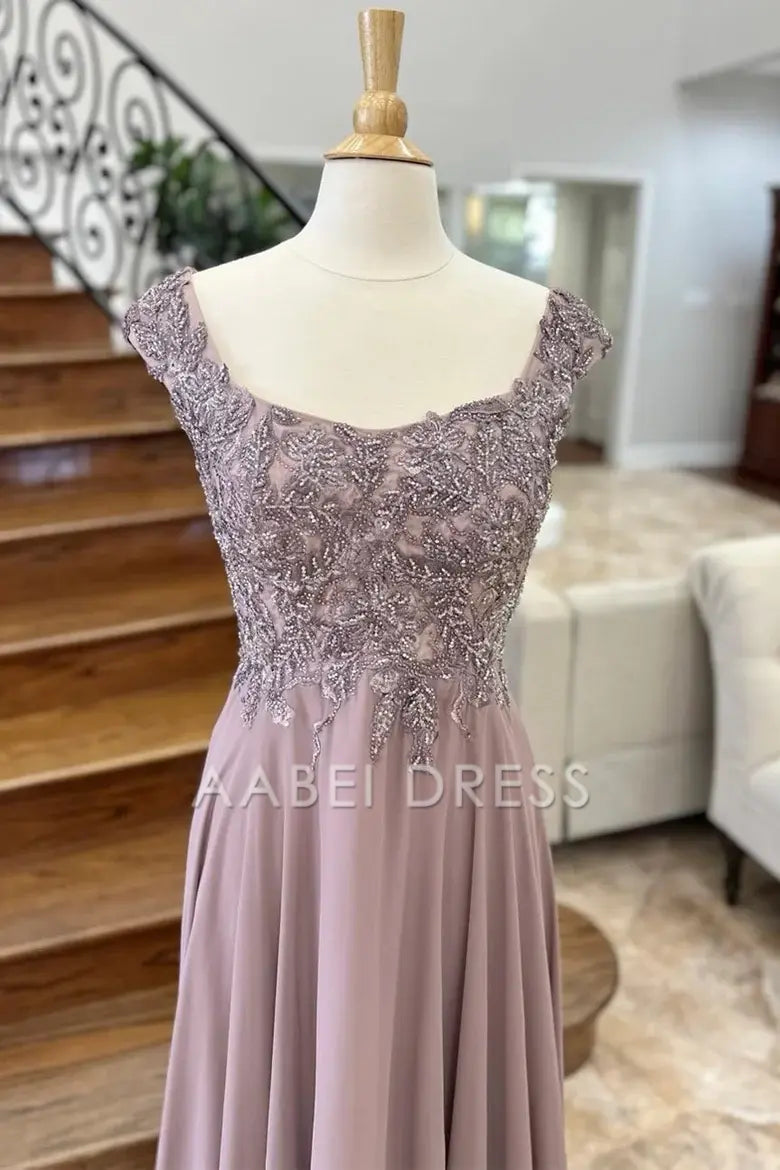 AABEI DRESS High Quality Mother of The Bride Dress A-Line Appliques Cap Sleeve Long Exquisite Luxurious Dress Formal Dress