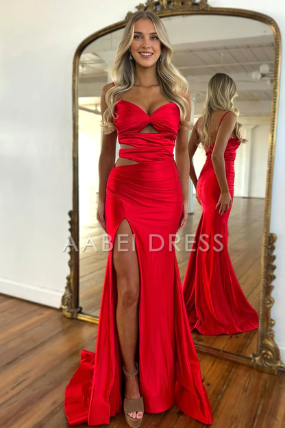 AABEI DRESS Prom Dress Exquisite Mermaid Spaghetti Straps Cutout Waist Long Satin Fashion Formal Dress