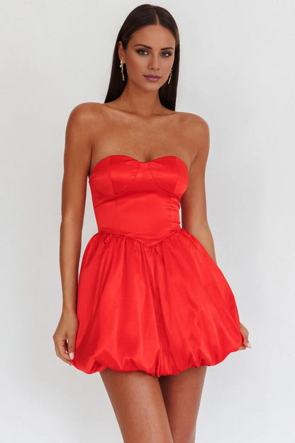 A Line Strapless Sweetheart Neckline Cute Balloon Skirt Backless Red Mini Dress Hot Sale Homecoming Dress