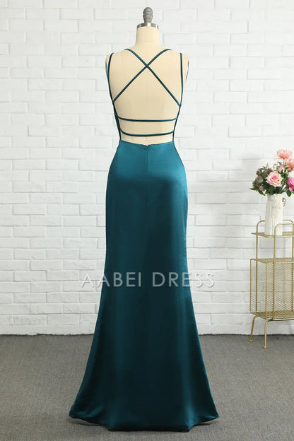 AABEI DRESS Hot Sale Prom Dress Elegant Mermaid Deep V Neck Backless Simple Long Formal Dress