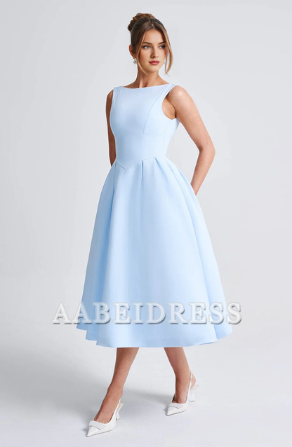 Formal Wear Dresses Prom Dresses A Line High Wide Boat Neckline Sleeveless Backless Elegant Simple Dresses Wedding Guests Dresses