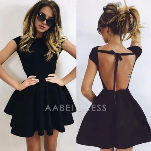AABEI DRESS New Homecoming Dress A-Line Scoop Backless Short Sleeves Ruched Cocktail Dress Short Prom Dress