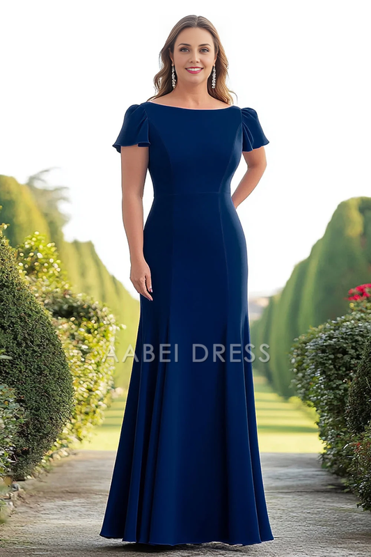 AABEI DRESS Mother Of The Bride Dress Sheath Plus Size Satin Boat Neck Long Elegant Formal Wear Dresse
