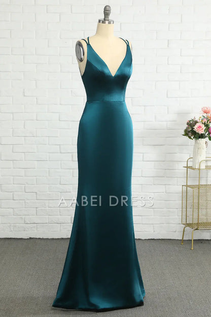 AABEI DRESS Hot Sale Prom Dress Elegant Mermaid Deep V Neck Backless Simple Long Formal Dress