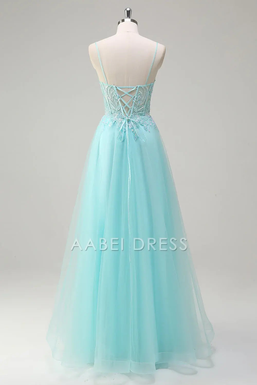 AABEI DRESS Hot Sale Prom Dress Exquisite A-Line V Neck Spaghetti Straps Appliques Backless Long Party Dress