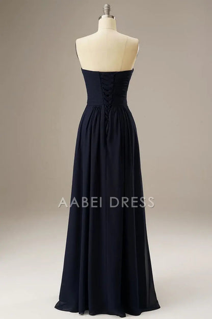 AABEI DRESS Hot Sale Prom Dress Sweetheart Strapless Pleated Corset Chiffon Long Simple Formal Dress