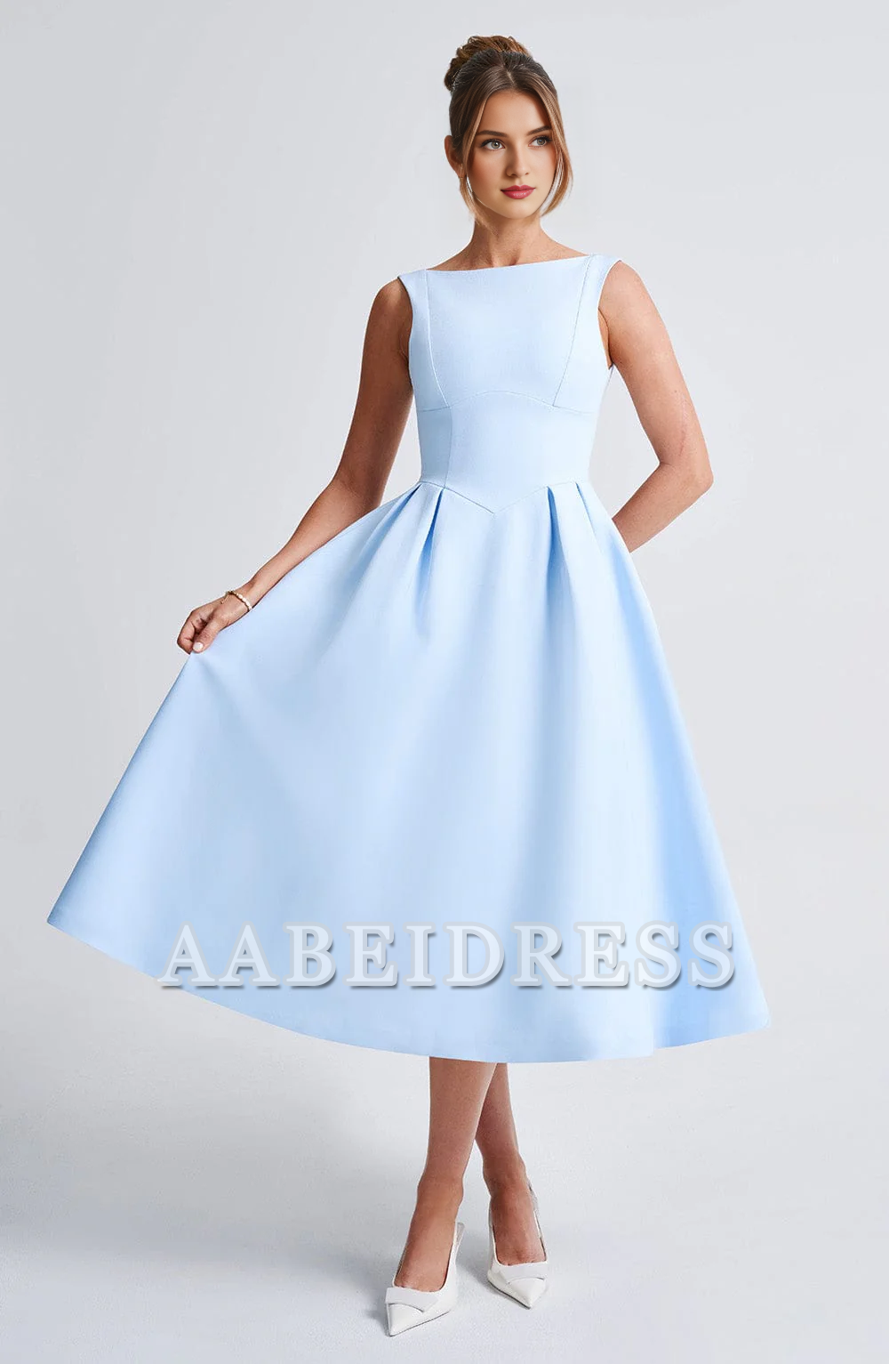 Formal Wear Dresses Prom Dresses A Line High Wide Boat Neckline Sleeveless Backless Elegant Simple Dresses Wedding Guests Dresses
