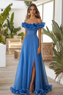 AABEI DRESS Hot Sale Prom Dress A Line Off The Shoulder Pleated Unique Long With Slit Fashion Formal Dress