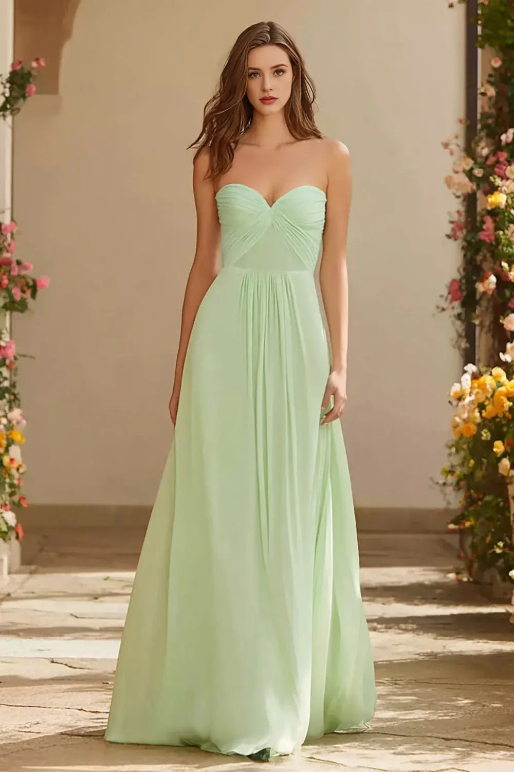 Minimalist Prom Dress Dusty Sage A Line Strapless Sweetheart Neckline Pleated Sleeveless Backless Bargain Long Wedding Guest Dress