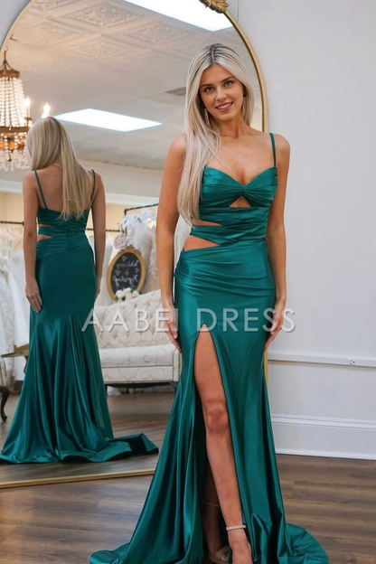 AABEI DRESS Prom Dress Exquisite Mermaid Spaghetti Straps Cutout Waist Long Satin Fashion Formal Dress
