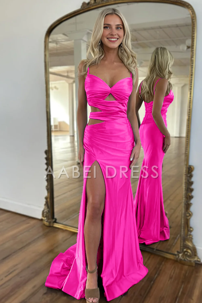 AABEI DRESS Prom Dress Exquisite Mermaid Spaghetti Straps Cutout Waist Long Satin Fashion Formal Dress