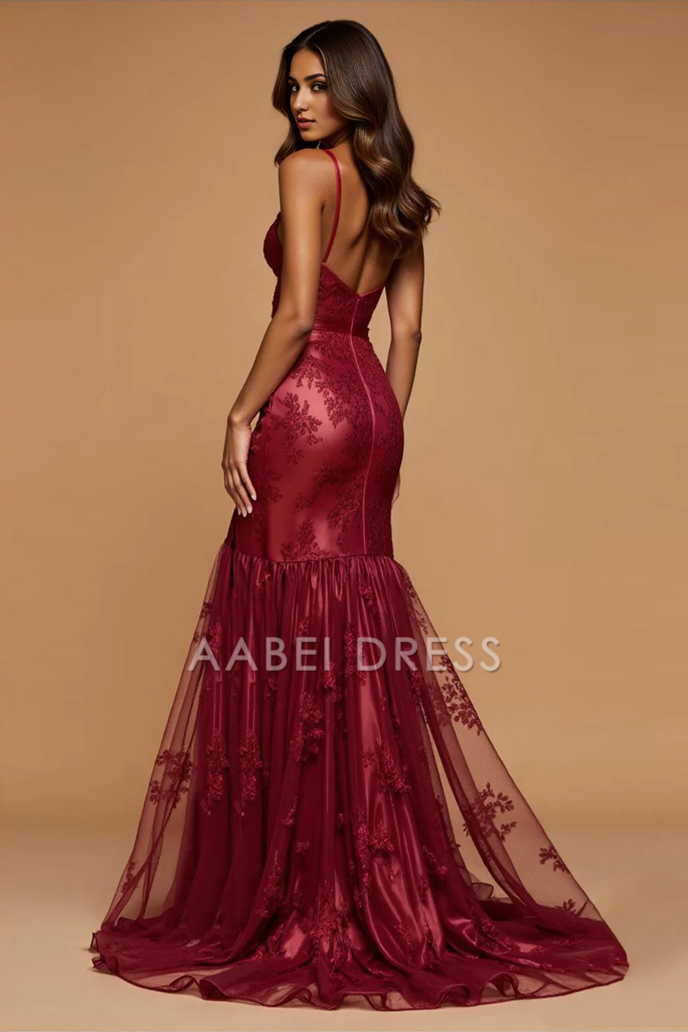 AABEI DRESS Hot Sale Prom Dress Charming Mermaid Spaghetti Straps Backless Appliques Side Fork Fashion Long Formal Dress