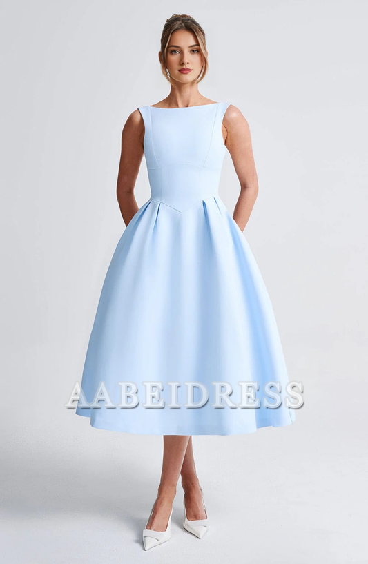 Formal Wear Dresses Prom Dresses A Line High Wide Boat Neckline Sleeveless Backless Elegant Simple Dresses Wedding Guests Dresses