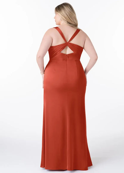 Wedding Guests Dresses Rust Charming Mermaid Wide Shoulder Straps Square Neck Sleeveless Pleated Side Fork Backless Chic Plus Size Formal Dress Discount Hot Sale Prom Dress