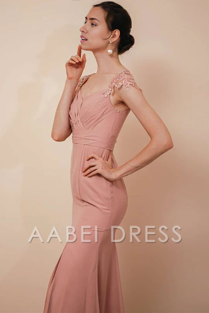 AABEI DRESS High Quality Mother of The Bride Dress Gorgeous Mermaid Embroidery Sheer straps Chiffon Long Charming Dress Formal Dresses