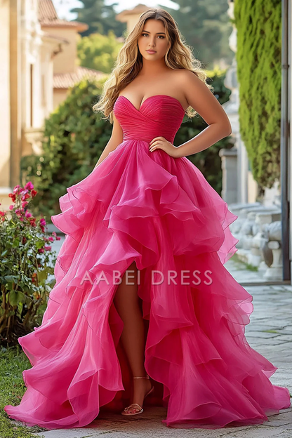AABEI DRESS Hot Sale Prom Dress A Line Off Shoulder Sweetheart Fantastic Ruched Tiered Long With Slit Formal Dress