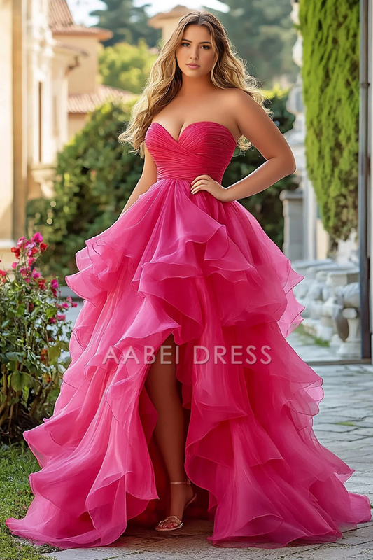 AABEI DRESS Hot Sale Prom Dress A Line Off Shoulder Sweetheart Fantastic Ruched Tiered Long With Slit Formal Dress