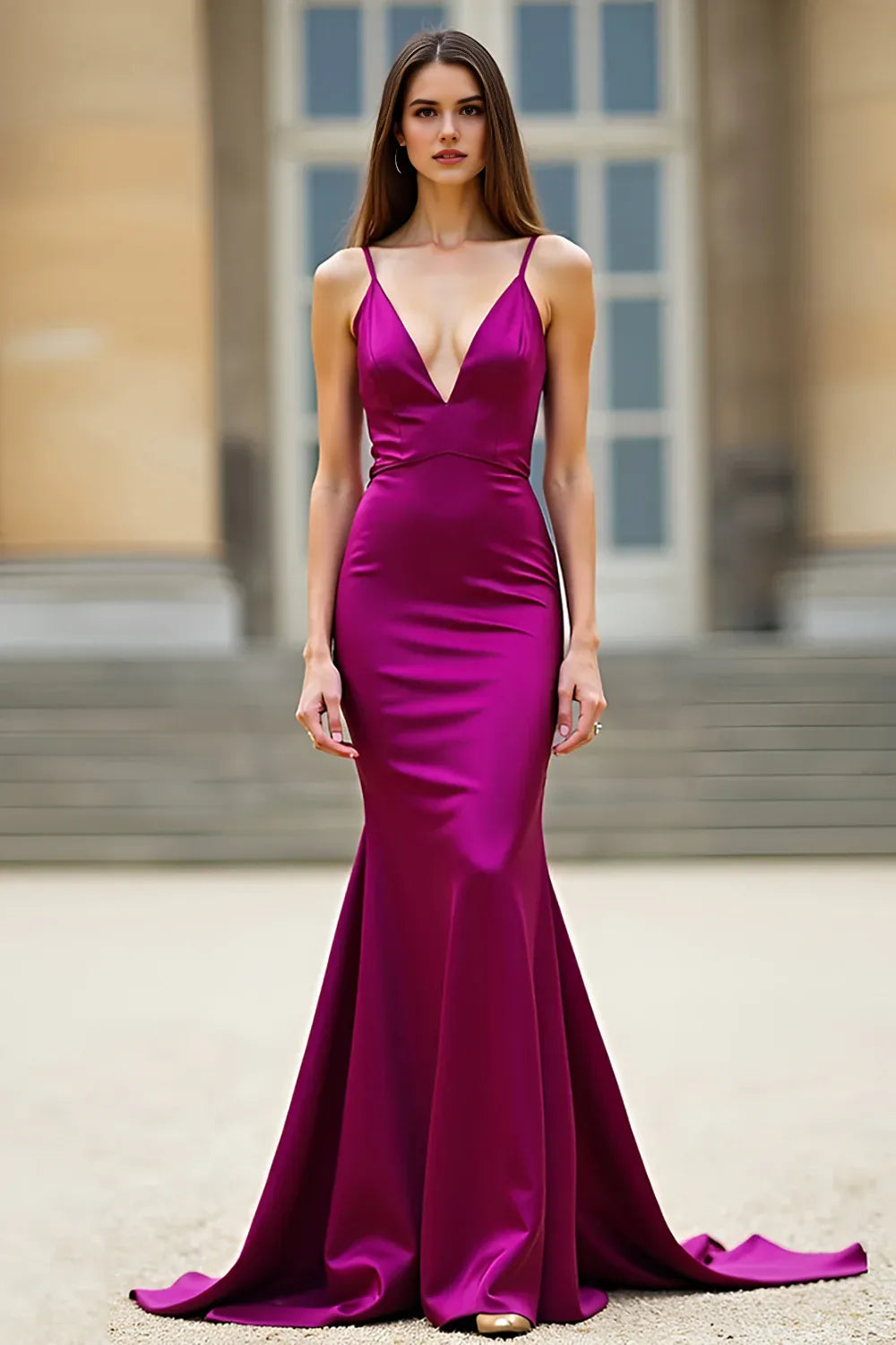 Dark Purple Fashion Party Dress Mermaid Spaghetti Straps Deep V Neck Backless Elegant Simple Long Hot Sale Prom Dresses