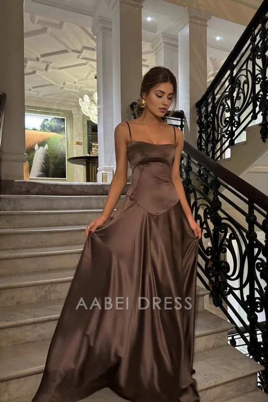 AABEI DRESS Hot Sale Prom Dress Chic A Line Spaghetti Straps Sweep Train Charming Formal Dress