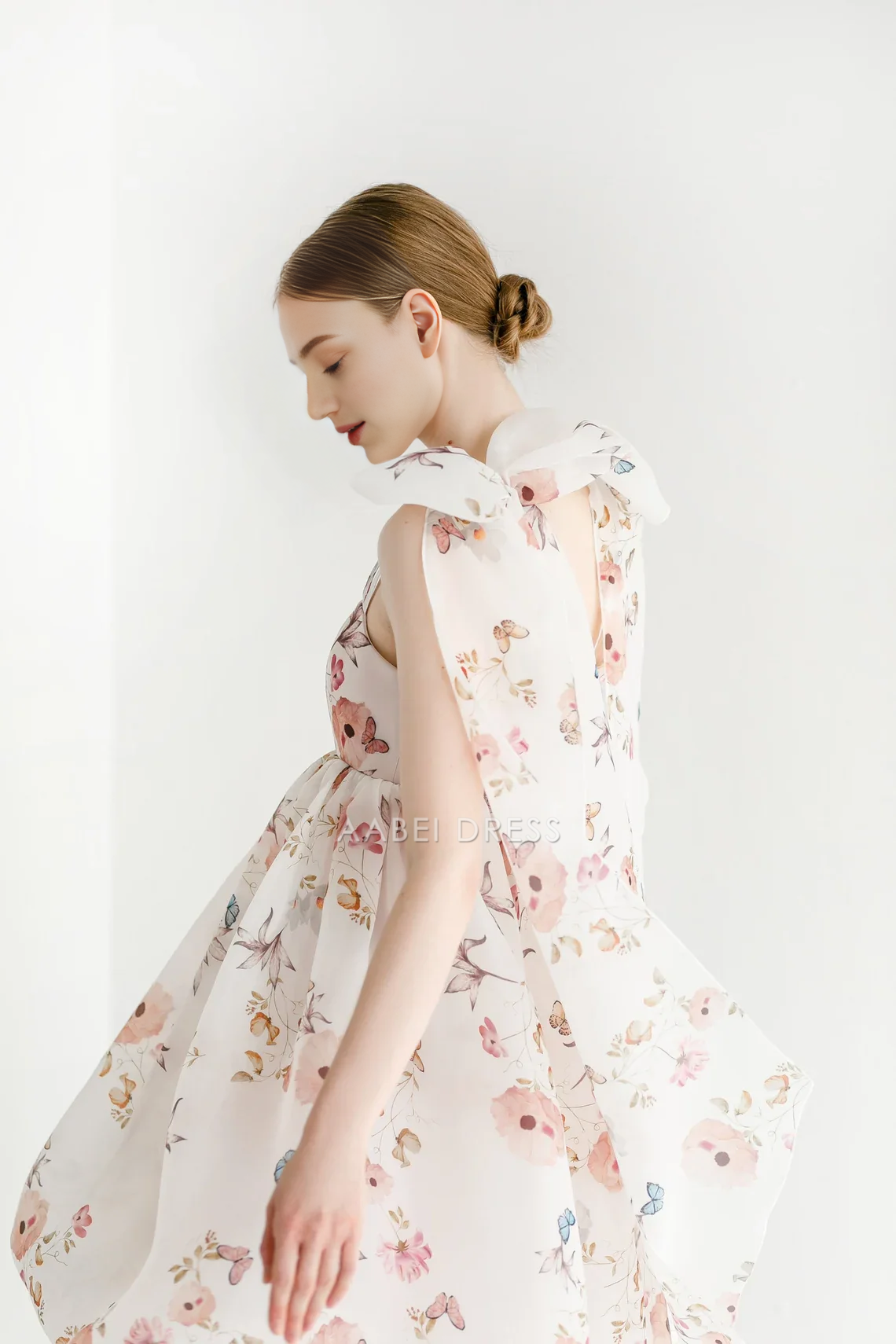 AABEI DRESS Party Dress A-line Spaghetti Strap Off Shoulder Removable Bow Short Flower Prom Dress