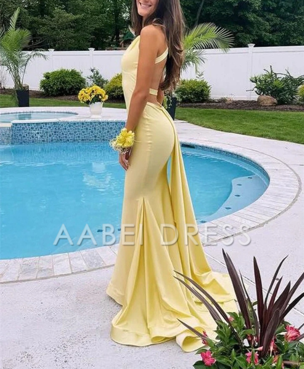 AABEI DRESS Prom Dress Sexy Mermaid V Neck Satin with Cross Back Formal Dress
