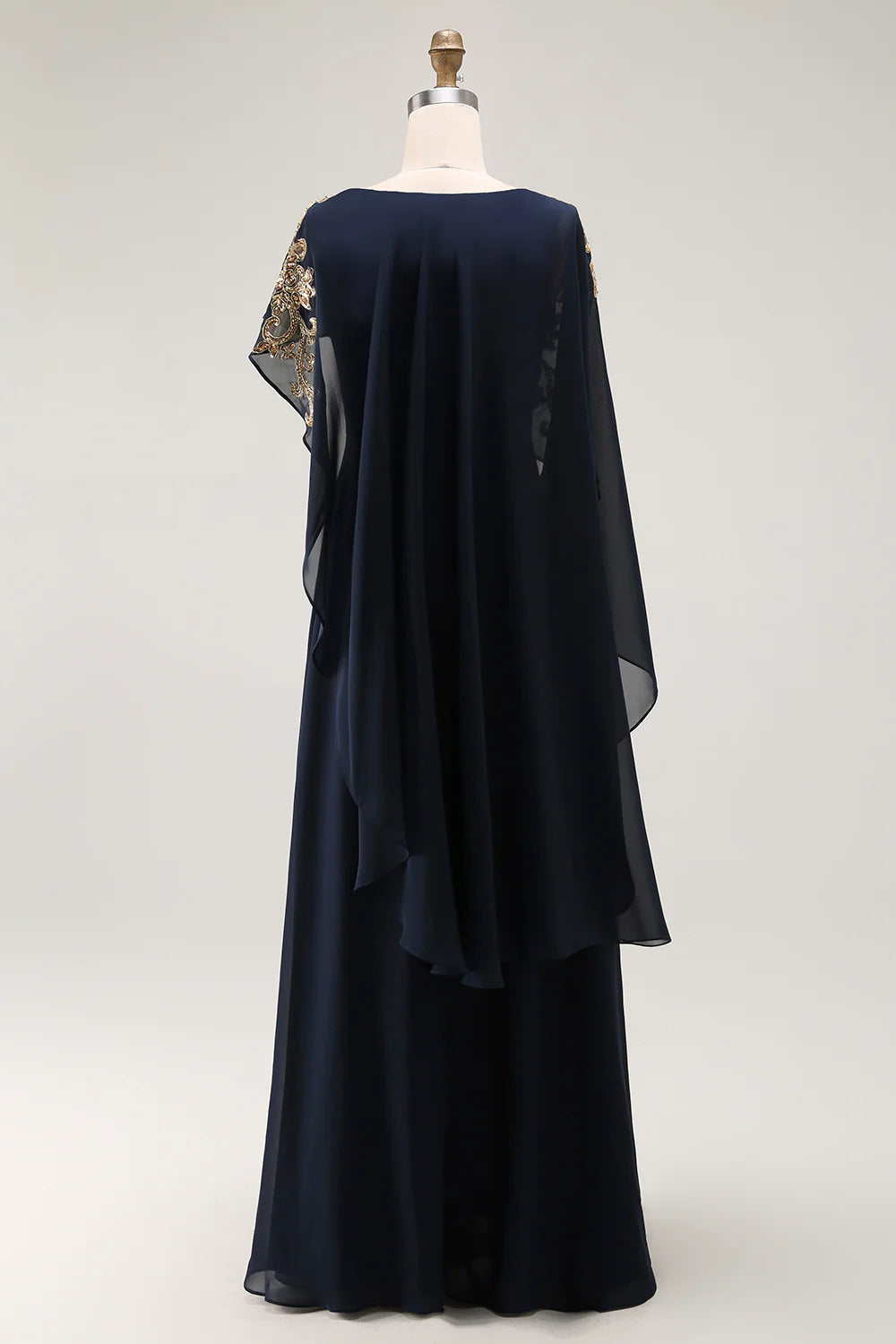 Wedding Guest Dress Sparkly Navy Chiffon Sheath Boat Collar with Cape Ruched Exquisite Long Hot Sale Mother of the Bride Dress