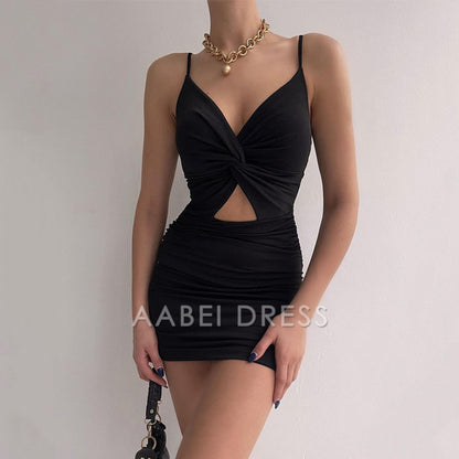 AABEI DRESS New Homecoming Dress Sexy Spaghetti Strap Bodycon Dress Backless Folds Wrap Hip Dresses Female Causal Streetwear Slim Dress