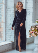 Evening  Dress Velvet Dress V Neck Long Sleeves Elegant Formal Dresses Wedding Guest Dress