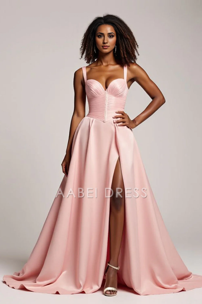 AABEI DRESS Hot Sale Prom Dress Elegant A Line Sweetheart Pleated Corset With Slit Fashion Long Formal Dress