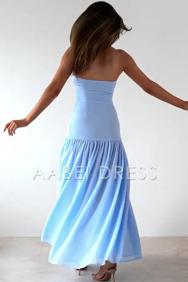 AABEI DRESS Prom Dress Strapless Gorgeous chiffon Side Fork Pleated Elegant Simple Dress
