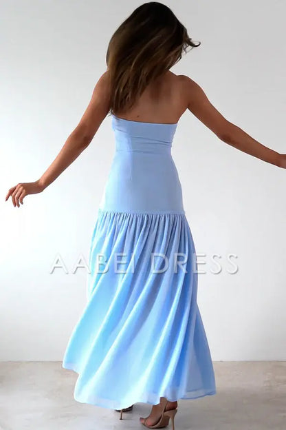 AABEI DRESS Prom Dress Strapless Gorgeous chiffon Side Fork Pleated Elegant Simple Dress