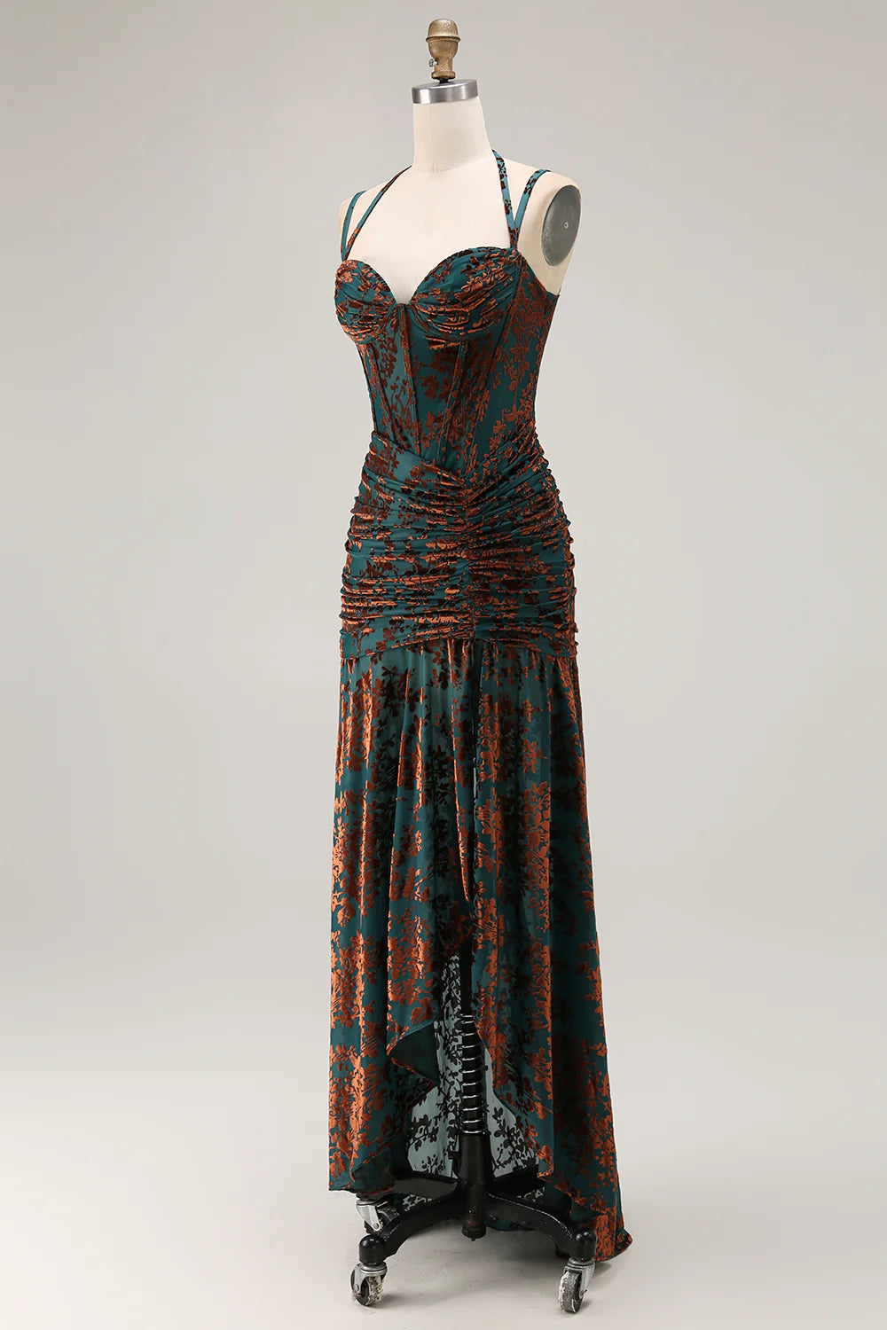 Vintage Prom Dress Dark Green Jacquard Sheath Spaghetti Strap Sweetheart Neckline Sleeveless Pleated with Slit Backless Bargain Long Wedding Guest Dress