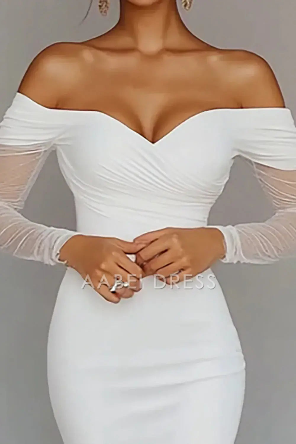 AABEI DRESS Hot Sale Homecoming Dress Bodycon Sheath Off the Shoulder Long Sleeves Elegant Short Graduation Dress