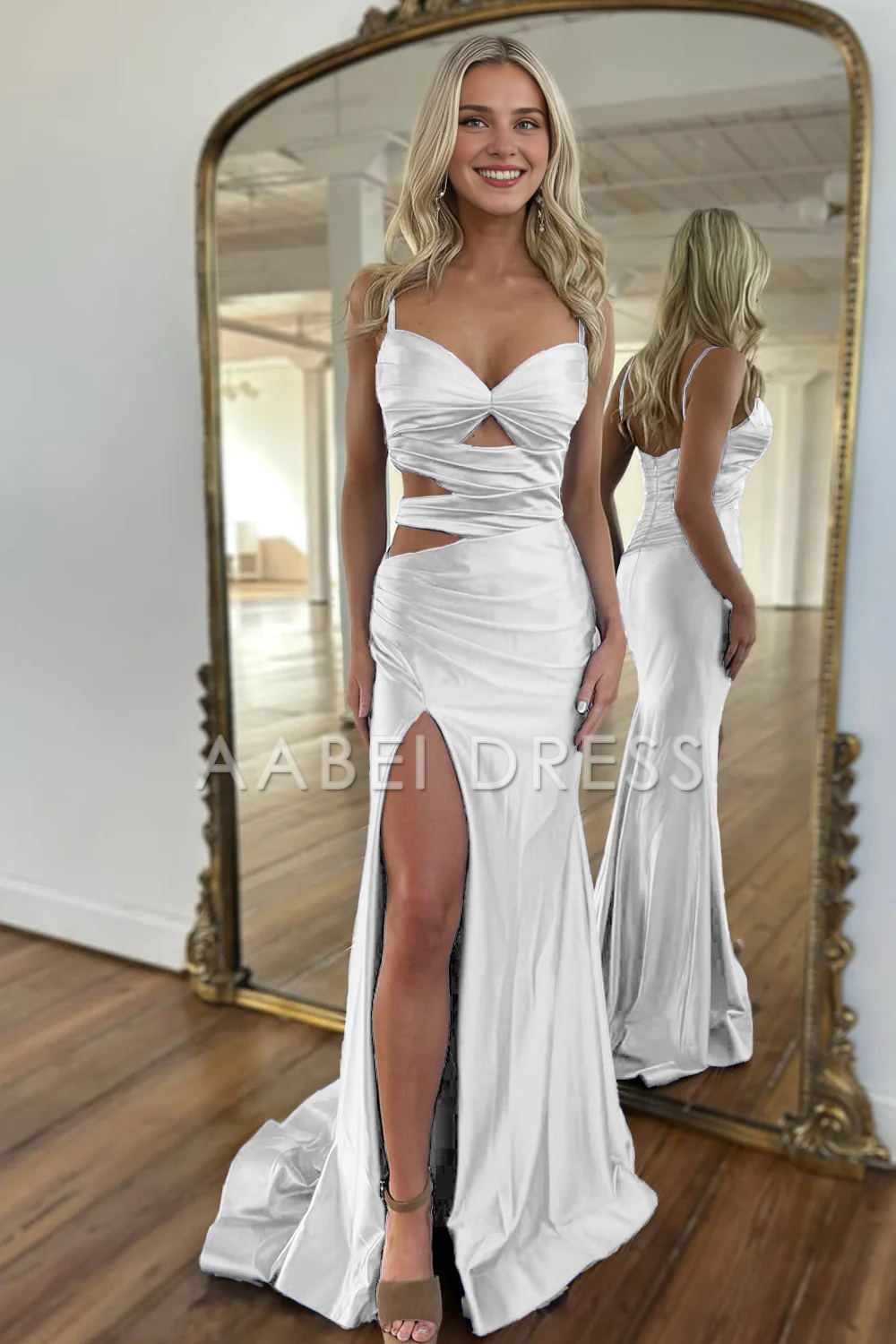 AABEI DRESS Prom Dress Exquisite Mermaid Spaghetti Straps Cutout Waist Long Satin Fashion Formal Dress