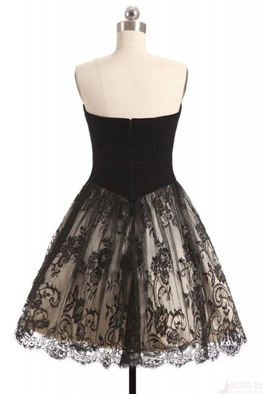 AABEI DRESS Homecoming Dress A Line Strapless Sweetheart Lace Short Retro Prom Dress