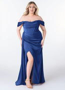 Wedding Guests Dresses Royal Blue Charming Mermaid Off the Shoulder Pleated Sleeveless Side Fork Fashion Plus Size Formal Dress Discount Hot Sale Prom Dress
