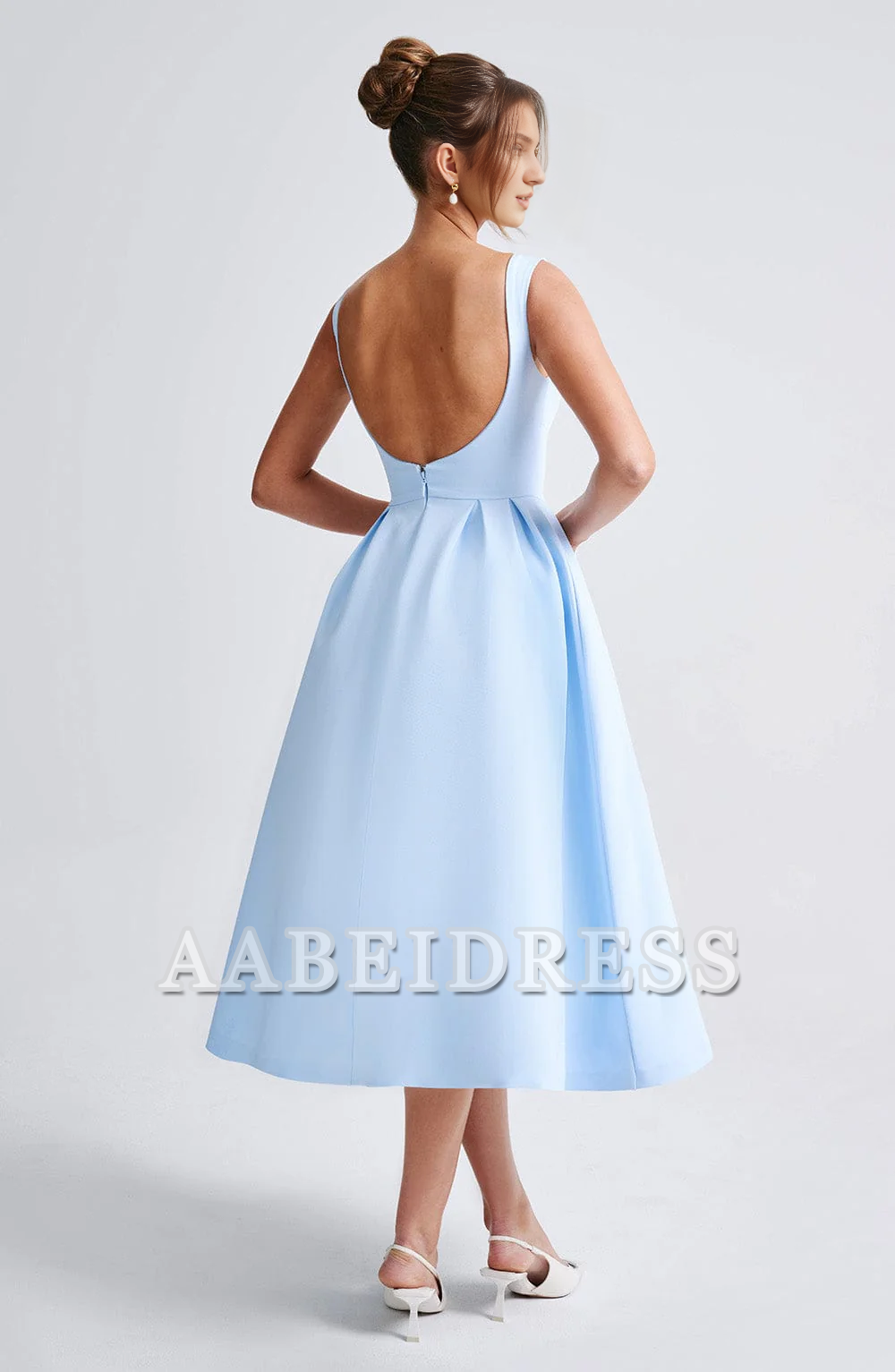 Formal Wear Dresses Prom Dresses A Line High Wide Boat Neckline Sleeveless Backless Elegant Simple Dresses Wedding Guests Dresses