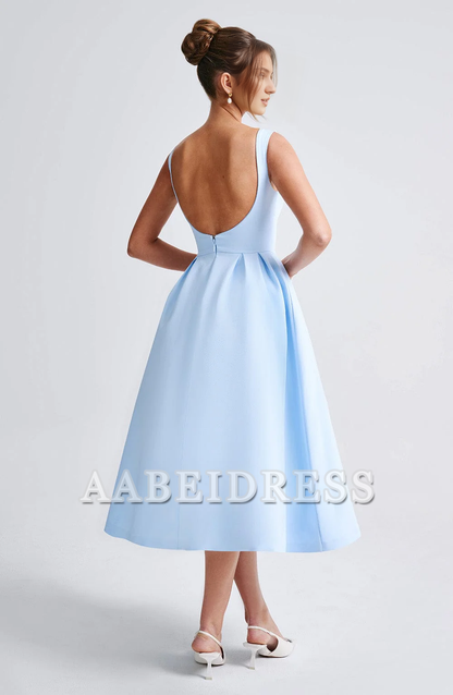 Formal Wear Dresses Prom Dresses A Line High Wide Boat Neckline Sleeveless Backless Elegant Simple Dresses Wedding Guests Dresses