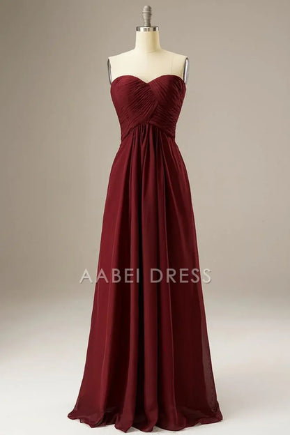 AABEI DRESS Hot Sale Prom Dress Sweetheart Strapless Pleated Corset Chiffon Long Simple Formal Dress